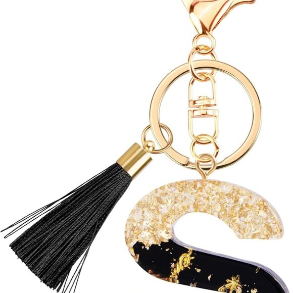 Fashion Black Key Chains for Women Girls, Initial Letter Keychains with Tassel, - Picture 1 of 6